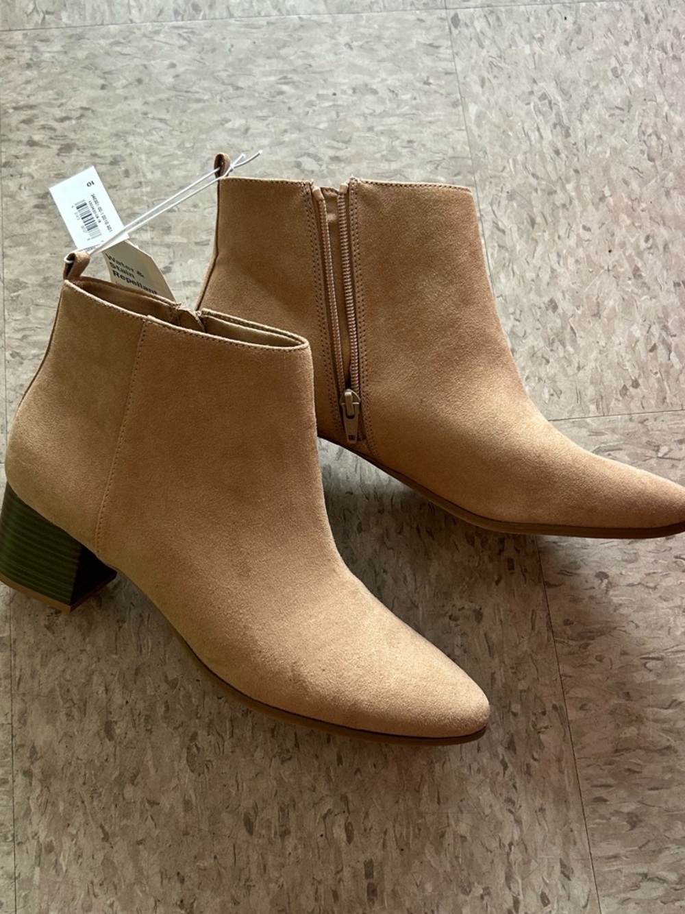 Old Navy Tan Suede Ankle Booties with Low Block Heel
